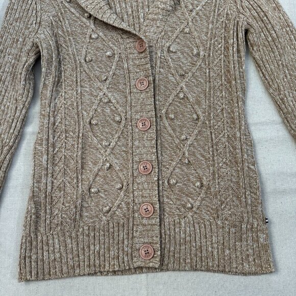 Izod Heather Tan Textured Geometric Print Knit Cardigan Sweater Shawl Collar M - Picture 4 of 13